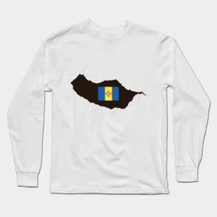 The Madeira flag on a black graphic of the island Long Sleeve T-Shirt